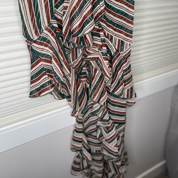 Luxxel Asymmetrical party evening dinner dress | Forest Green and Brown - Picture 4 of 6